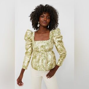 Tuckernuck | Green Jacquard Bridgerton Blouse | Hyacinth House NEW WITH TAGS